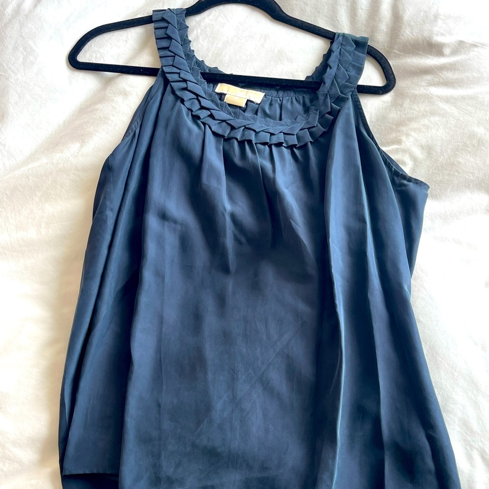 Michael Kors women’s navy silk sleeveless top with scoop braided neckline - Picture 1 of 9
